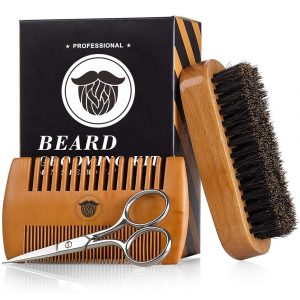 Wooden beard and comb set